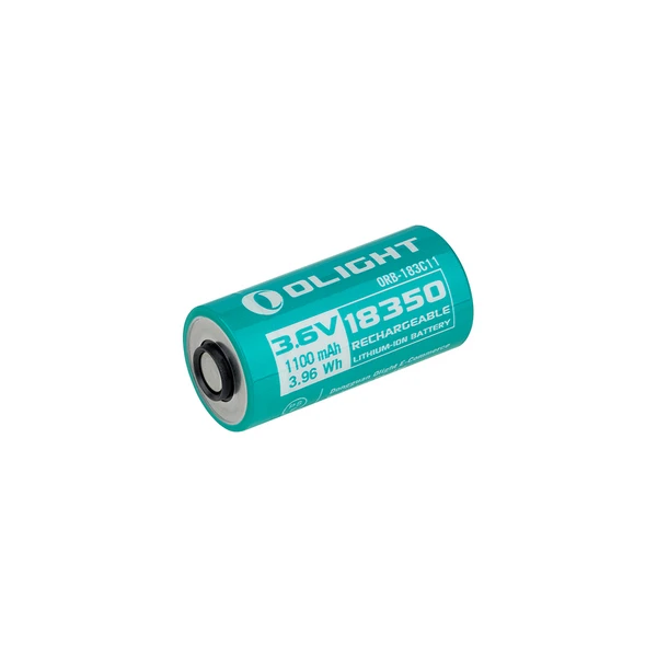 Right side view of 18350 1100mAh battery