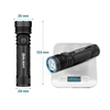 Olight Black Seeker 4 Pro Flashlight on a scale with dimensions for everyday carry or professional use.