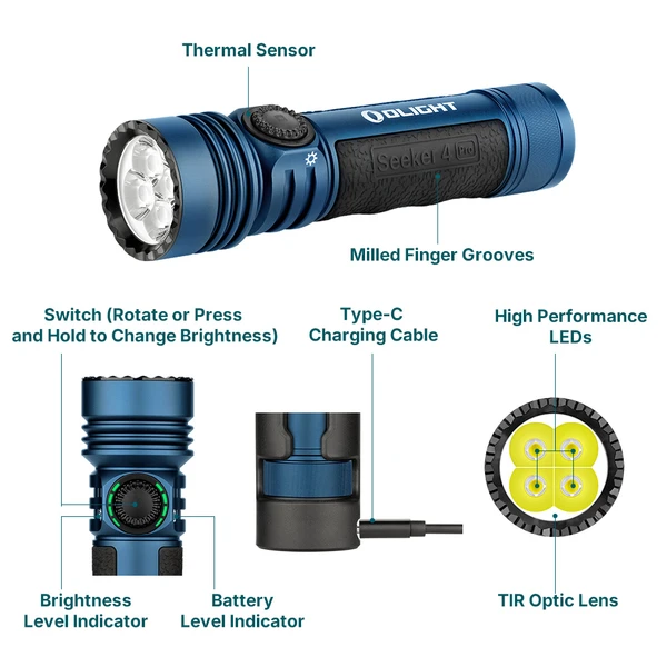 Olight Seeker 4 Pro – Powerful Rechargeable LED Torch for Outdoor