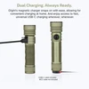 Olight Seeker Ultra green flashlight showing dual charging options with USB-C cable and magnetic charger.