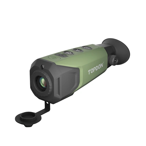 Topdon thermal monocular, green, isolated white background.
