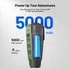 Green device, 5000 mAh high-capacity battery, 11 hours runtime, powers adventures.