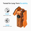 Olight Orange Oclip 2 Ultra Clip-on Light Side View Highlighting Head Tilt and Clip Rotation Durability Testing