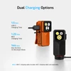 Olight Orange and Black Oclip 2 Ultra Clip-on Light Showing Dual Charging Options with USB-C and MCC Magnetic Cables