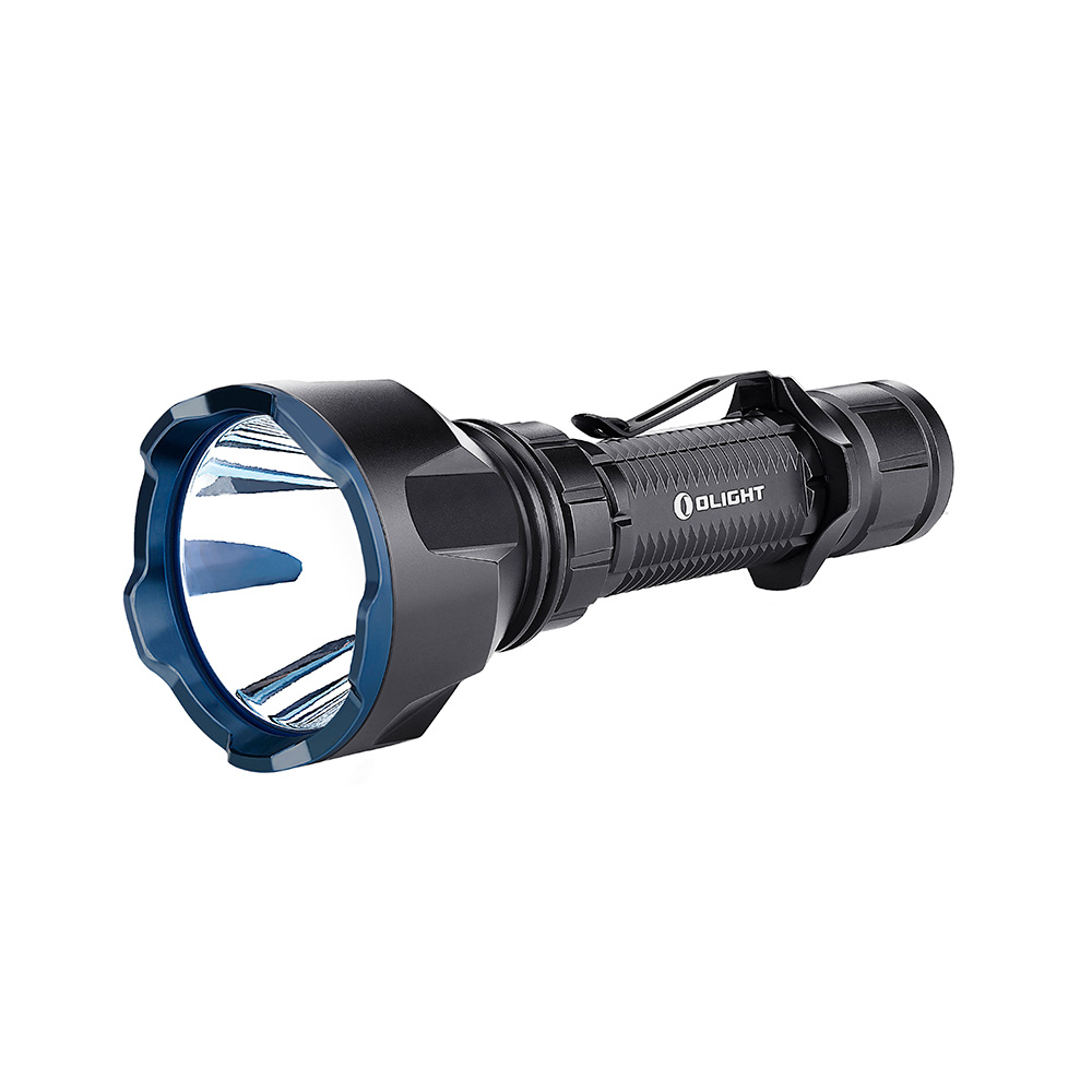 Olight Black Warrior X Turbo Tactical Flashlight with Blue Bezel and Pocket Clip for Long Throw Outdoor Search